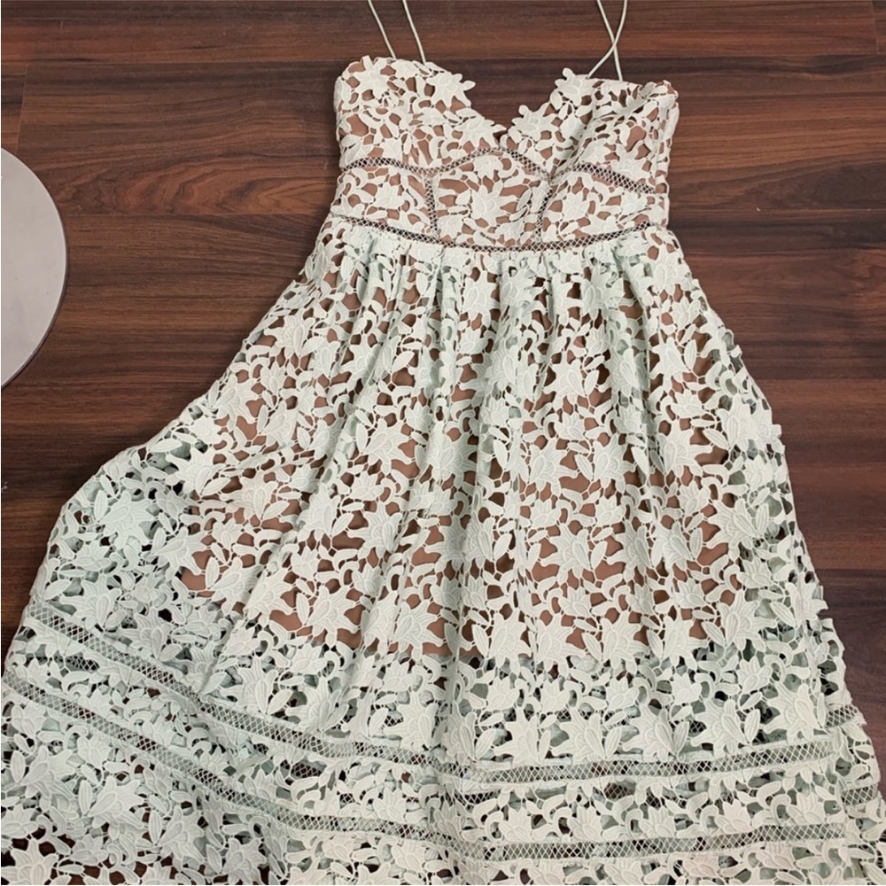 Self Portrait Azaelea Lace Midi Dress in Light Mint Green - Picture 12 of 15